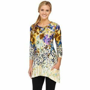 LOGO Lori Goldstein 3/4 Sleeve Print Pocket Tunic